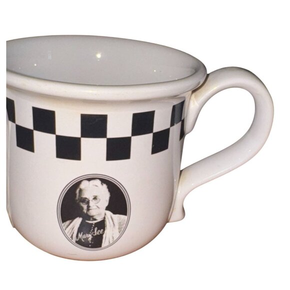 Mary See Vintage-Inspired Ceramic Coffee Mug With Black Checkerboard Design - Picture 1 of 5